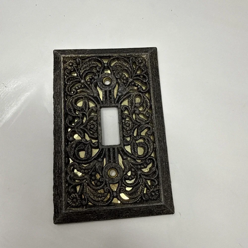 Vintage Single Light Switch Cover Bronze Aged Ornate Rose Wall Cottage Core